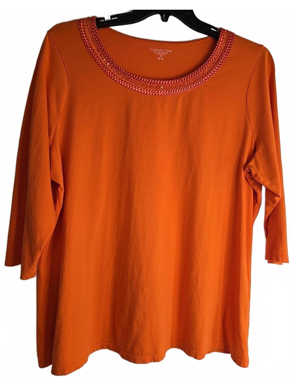 Coldwater Creek Sequin Neck Blouse Orange Casual Plus Size 1X